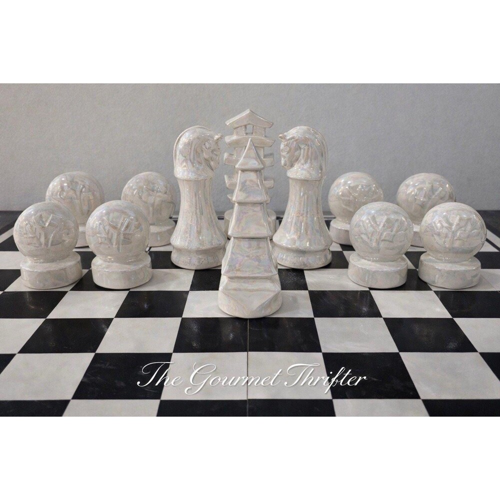 Vintage Suzys Ceramics Iridescent Chess Set – 1984 Porcelain Sculptures